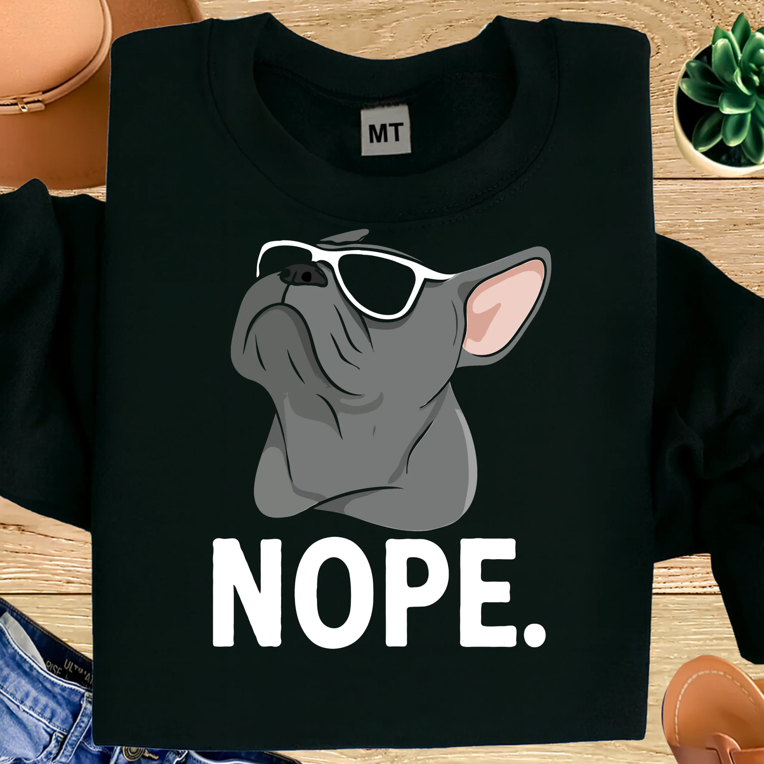 NOPE French Bulldog T-Shirt | Funny Frenchie Sunglasses Dog Tee
