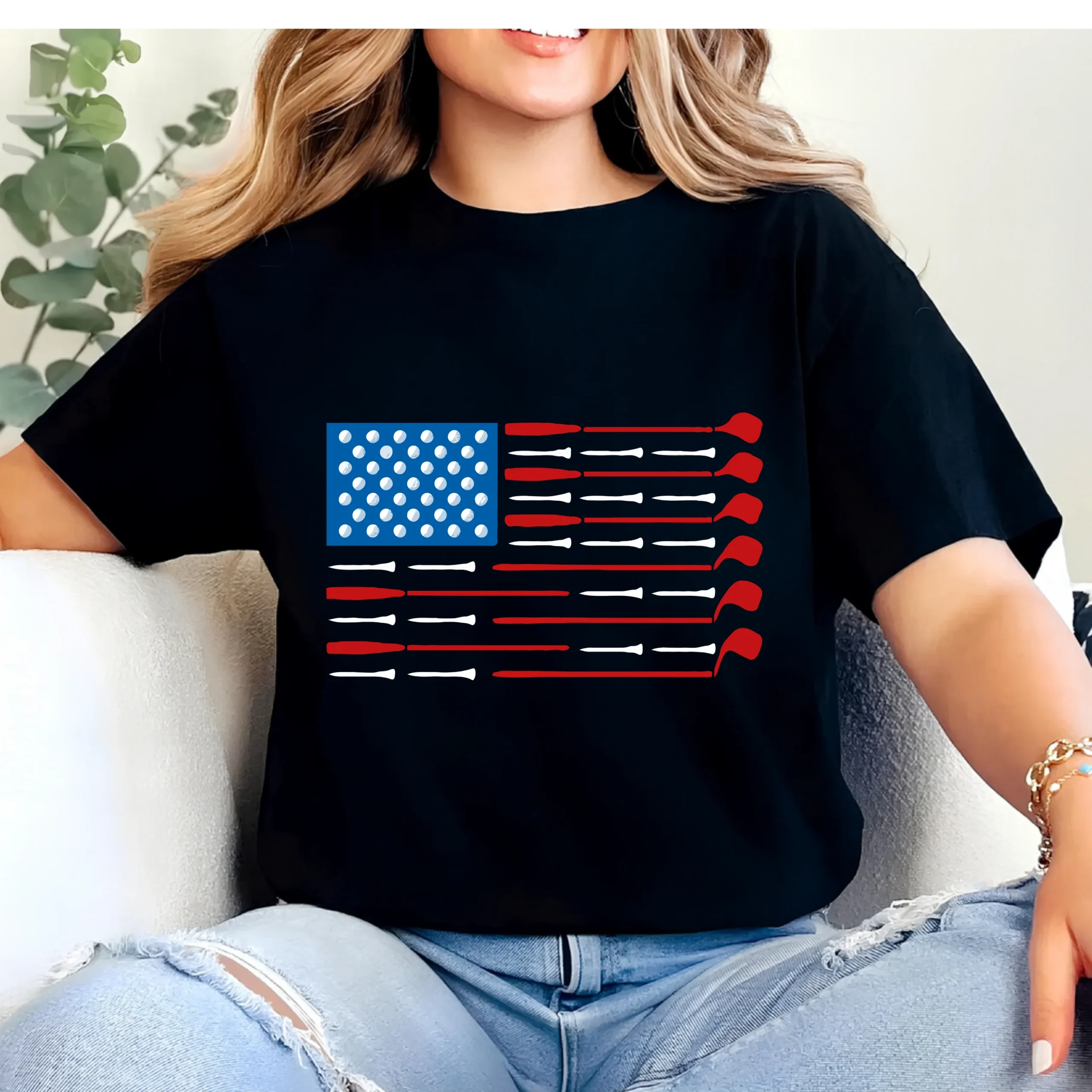 Patriotic Disc Golf Shirt | American Flag Disc Golf T-Shirt | USA Disc Golfer Tee | Golf Clubs Flag Design Shirt | Disc Golf Gift - Image 2