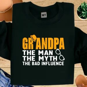 Grandpa The Man The Myth The Bad Influence Shirt | Funny Grandpa T-Shirt | Grandpa Humor Tee | Grandfather Gift Shirt | Dad Grandpa Apparel