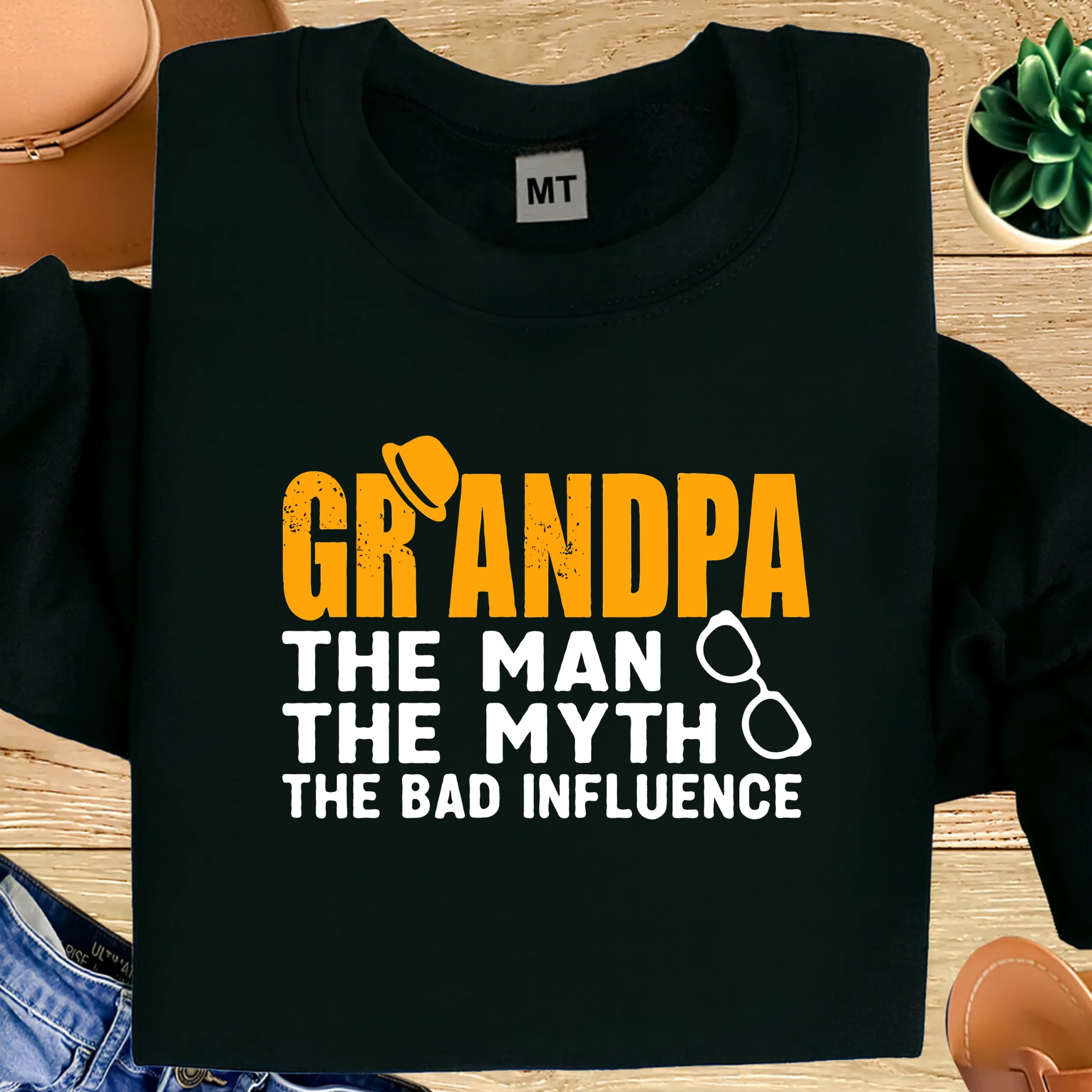 Grandpa The Man The Myth The Bad Influence Shirt | Funny Grandpa T-Shirt | Grandpa Humor Tee | Grandfather Gift Shirt | Dad Grandpa Apparel