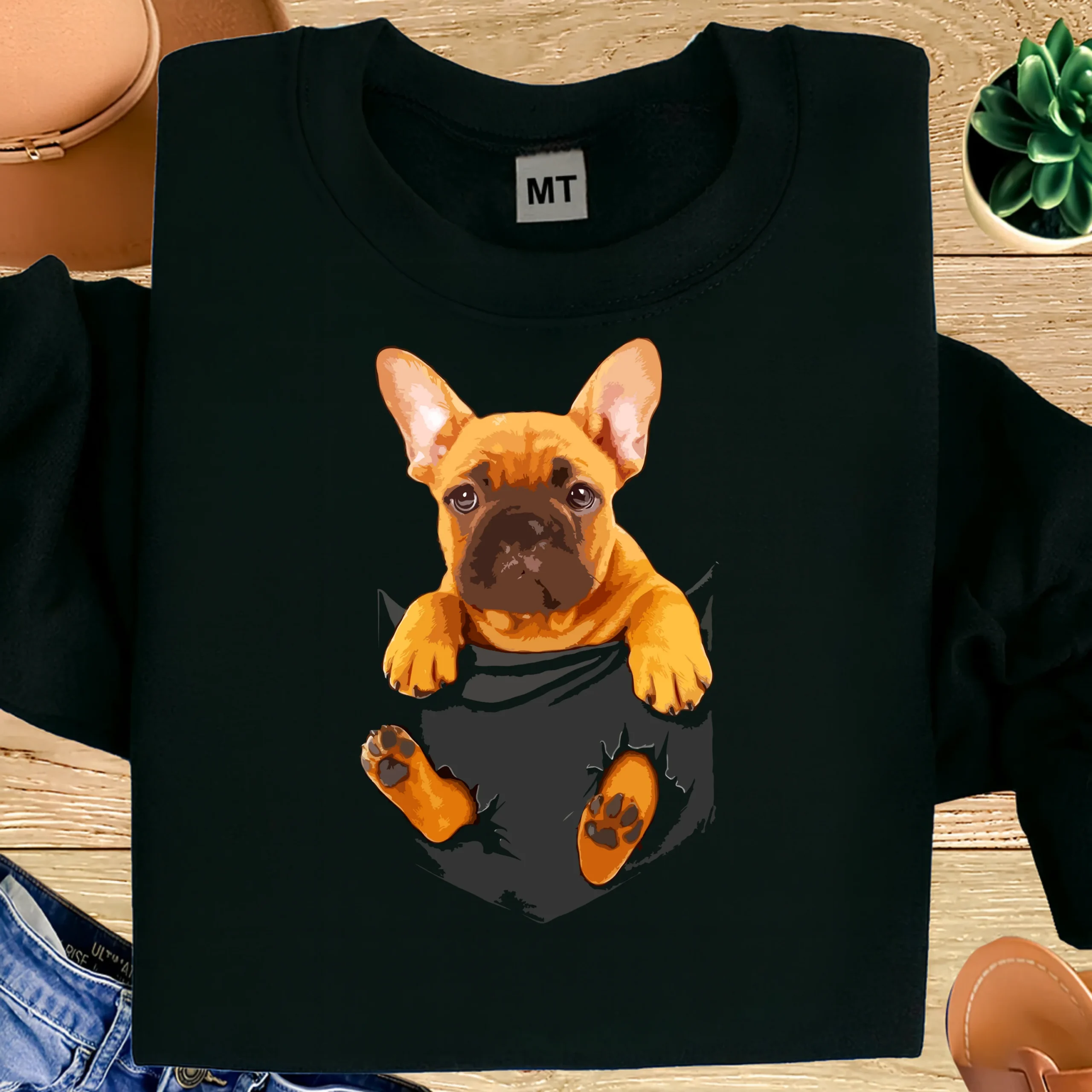 French Bulldog Puppy Pocket T-Shirt | Cute Frenchie Dog Lover Tee