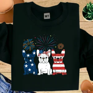 Patriotic French Bulldog T-Shirt | 4th of July Frenchie Fireworks Tee