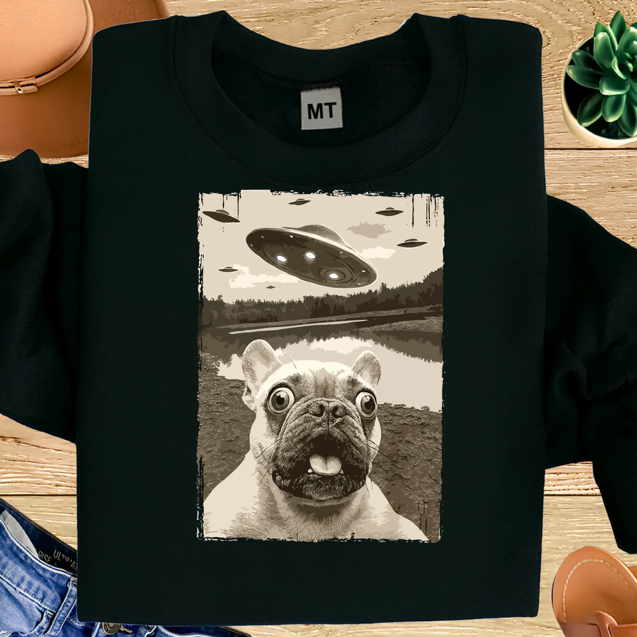 UFO French Bulldog T-Shirt | Funny Alien Frenchie Dog Tee