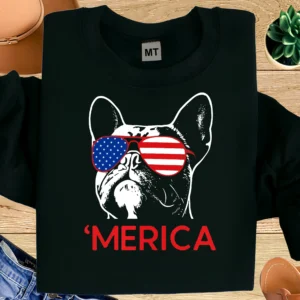 ’Merica French Bulldog T-Shirt | Patriotic Frenchie Sunglasses Tee