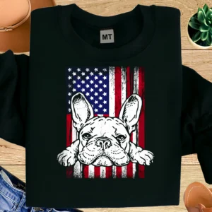 Patriotic French Bulldog T-Shirt | American Flag Frenchie Dog Tee