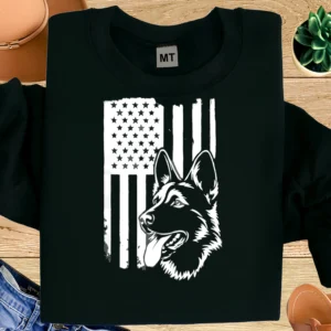 German Shepherd American Flag Shirt | Patriotic GSD Dog T-Shirt | USA Dog Lover Tee