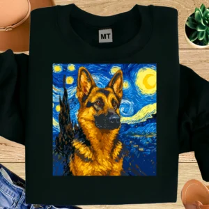German Shepherd Starry Night Shirt | Van Gogh Style Dog Art T-Shirt | Artistic Dog Lover Tee
