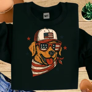 Patriotic Golden Retriever Shirt | USA Dog Lover T-Shirt | American Flag Dog Sunglasses & Hat Tee