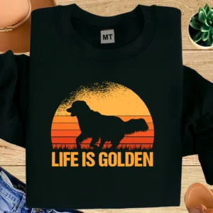 Life Is Golden Shirt | Golden Retriever Sunset T-Shirt | Retro Dog Lover Tee