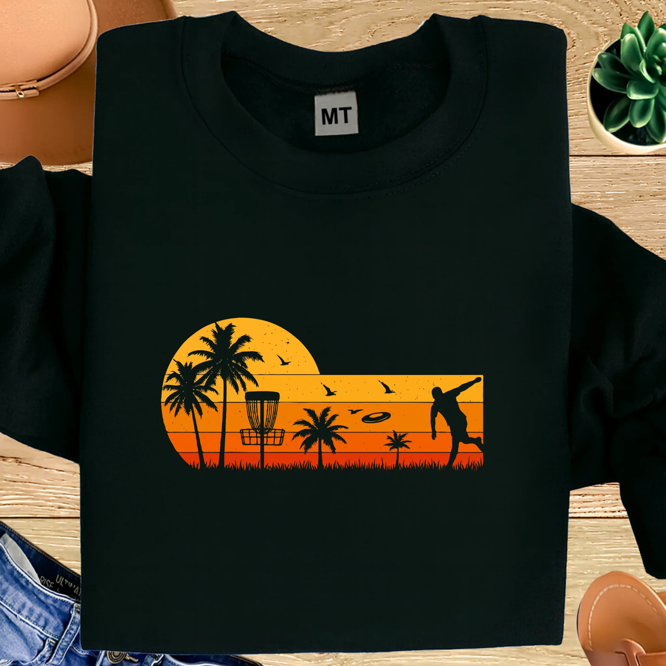 Sunset Disc Golf Shirt | Disc Golf Sunset T-Shirt | Frisbee Golf Tropical Tee | Disc Golfer Silhouette Shirt