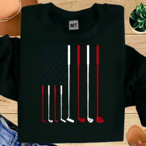 Patriotic Golf Shirt USA | American Flag Golf Clubs T-Shirt | Fourth of July Golfer Tee | Golf Lover Shirt