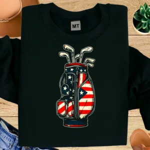 Patriotic Golf Shirt | American Flag Golf Bag T-Shirt | USA Golfer Tee | Fourth of July Golf Shirt | Veteran Golfer Gift