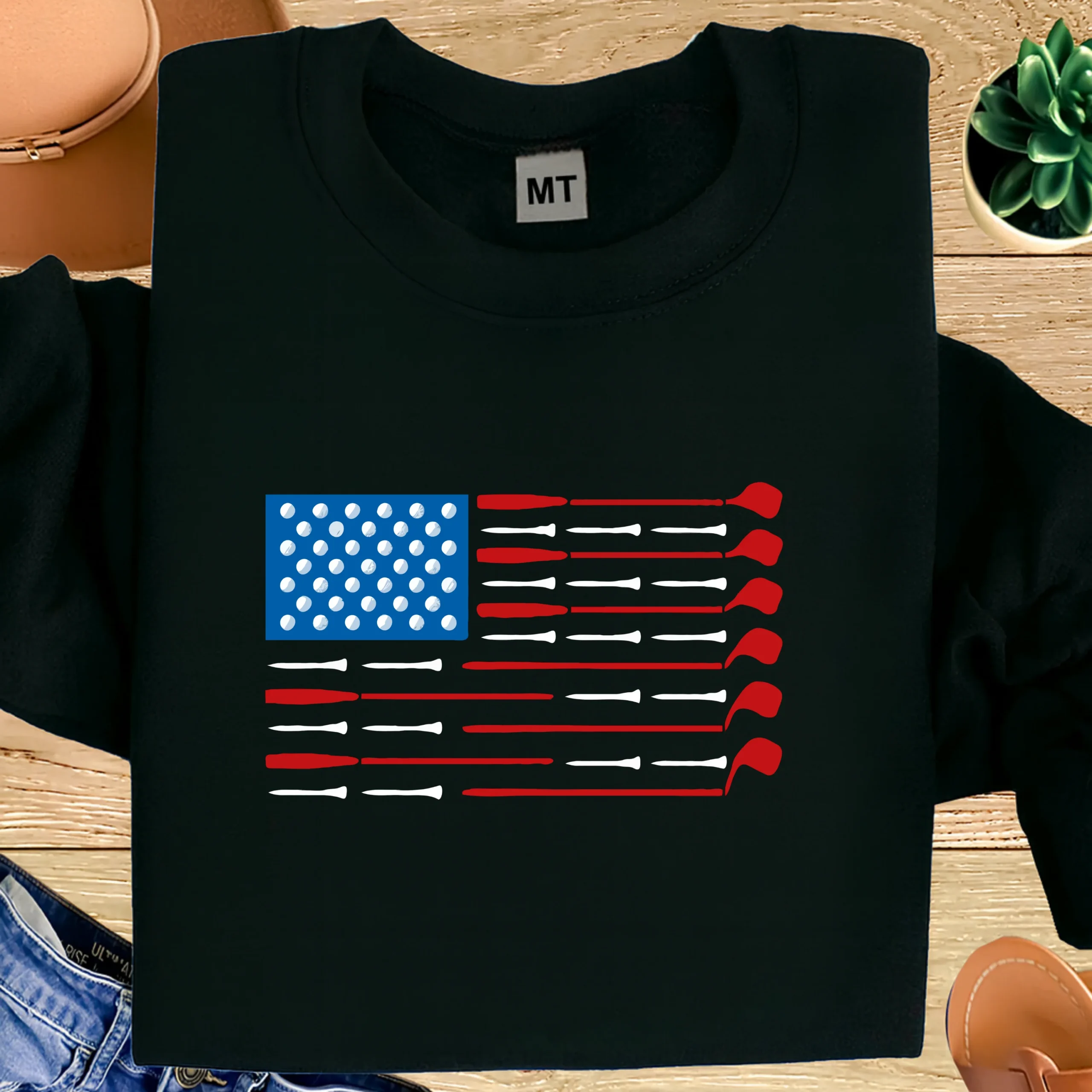 Patriotic Disc Golf Shirt | American Flag Disc Golf T-Shirt | USA Disc Golfer Tee | Golf Clubs Flag Design Shirt | Disc Golf Gift