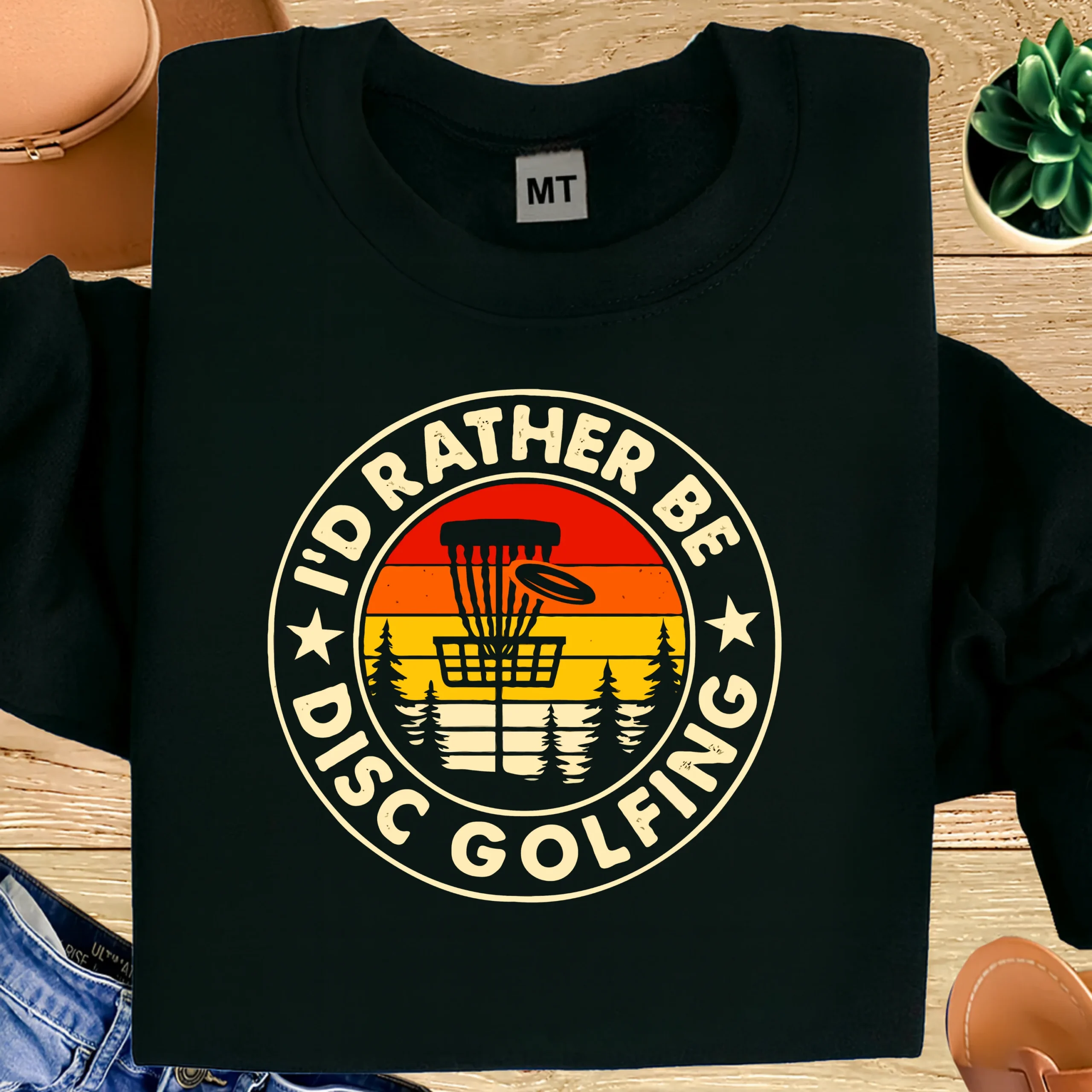 I’d Rather Be Disc Golfing Shirt | Funny Disc Golf T-Shirt | Vintage Sunset Disc Golf Tee | Disc Golfer Gift | Frisbee Golf Shirt