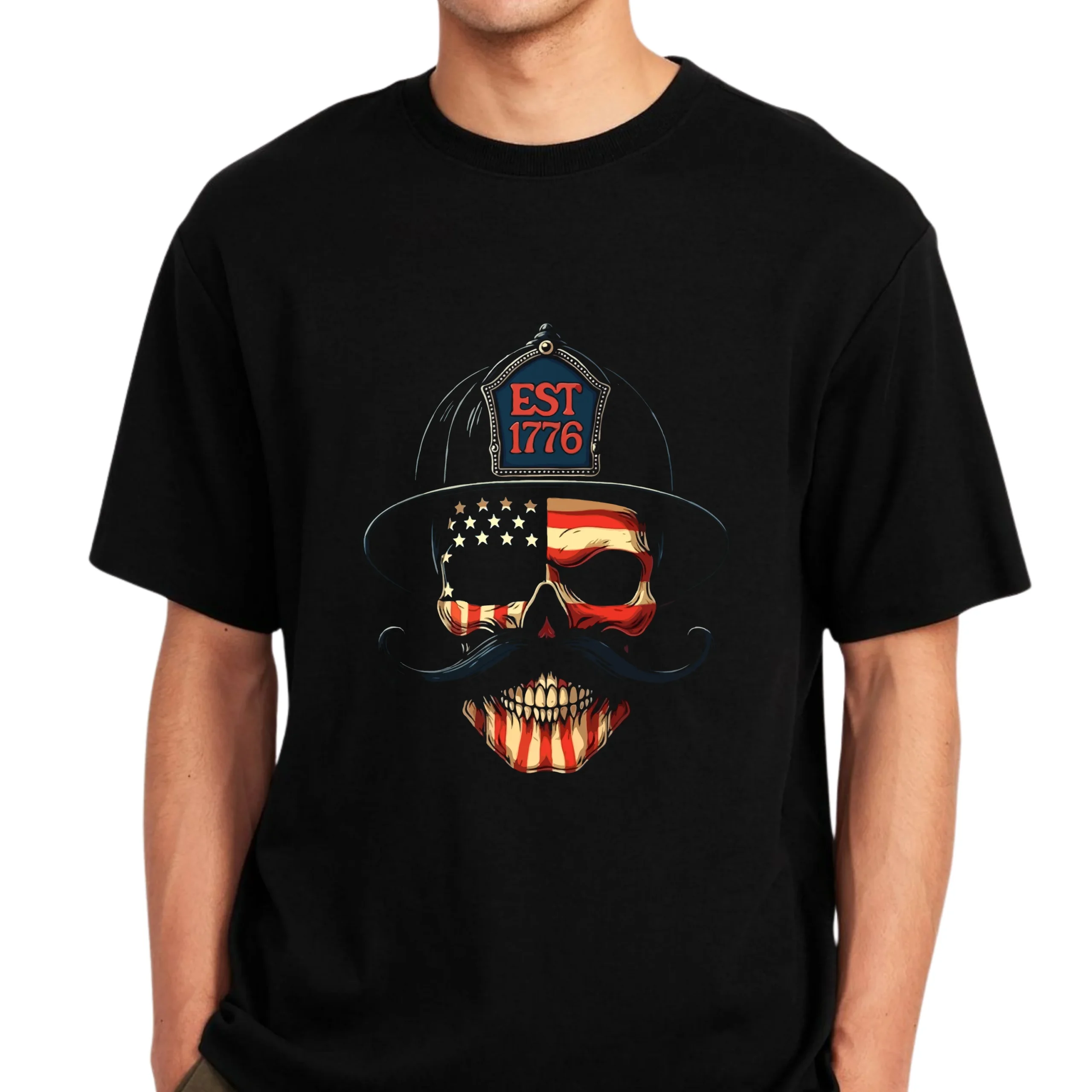 Firefighter Skull EST 1776 T-Shirt | Patriotic Fire Dept Tee - Image 3