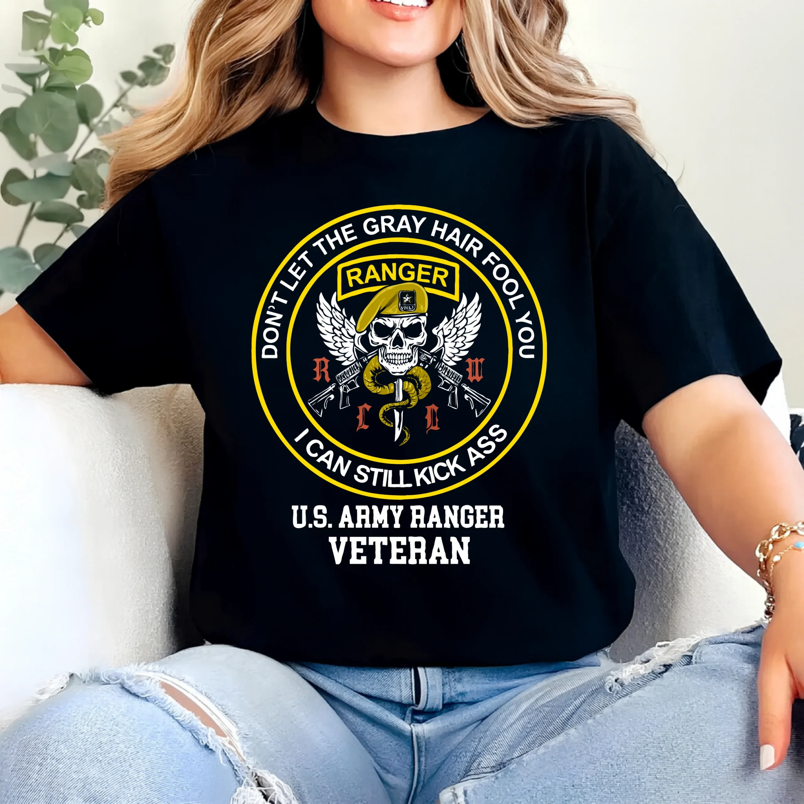 U.S. Army Ranger Veteran T-Shirt | Gray Hair Still Kicks Ass - Image 2