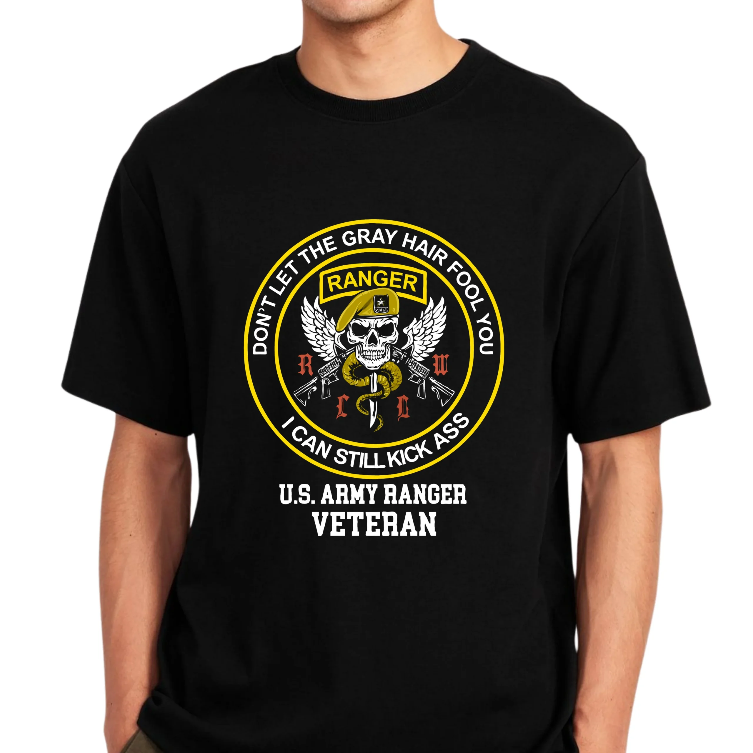 U.S. Army Ranger Veteran T-Shirt | Gray Hair Still Kicks Ass - Image 3
