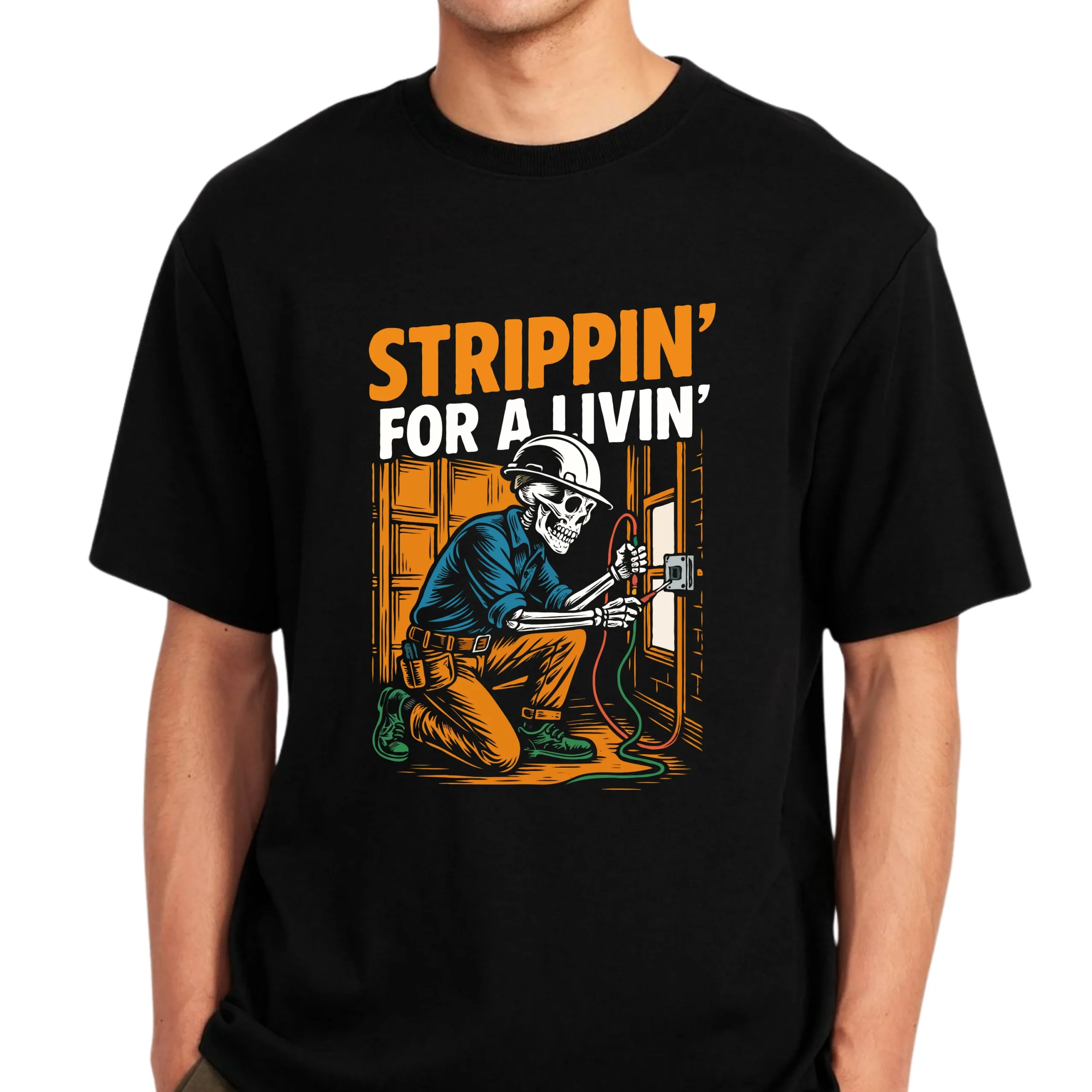 Strippin’ for a Livin’ T-Shirt | Funny Electrician Humor Tee - Image 3