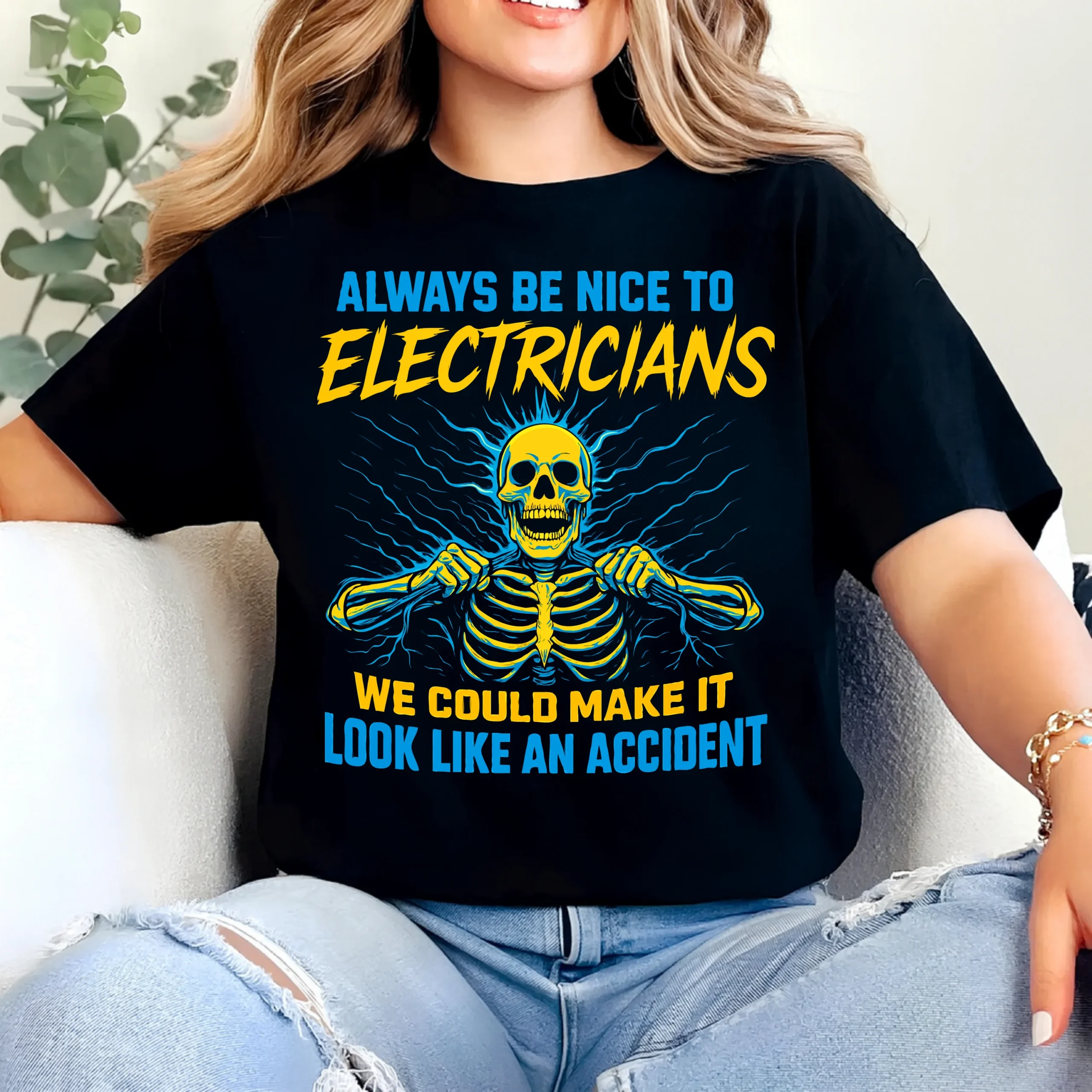 Always Be Nice to Electricians T-Shirt | Funny Electrician Tee - Image 2