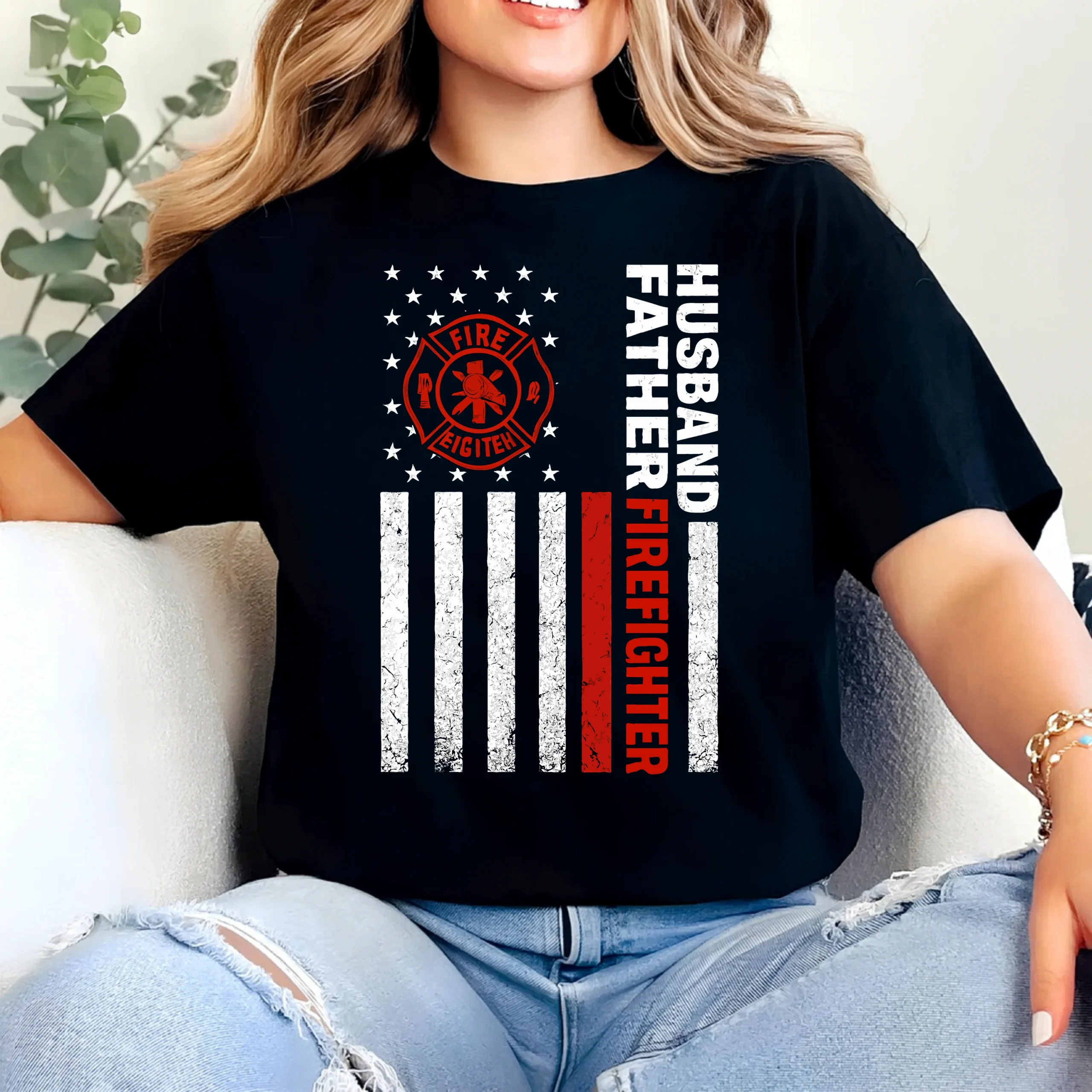 Husband Father Firefighter T-Shirt | Firefighter Pride Tee - Image 2