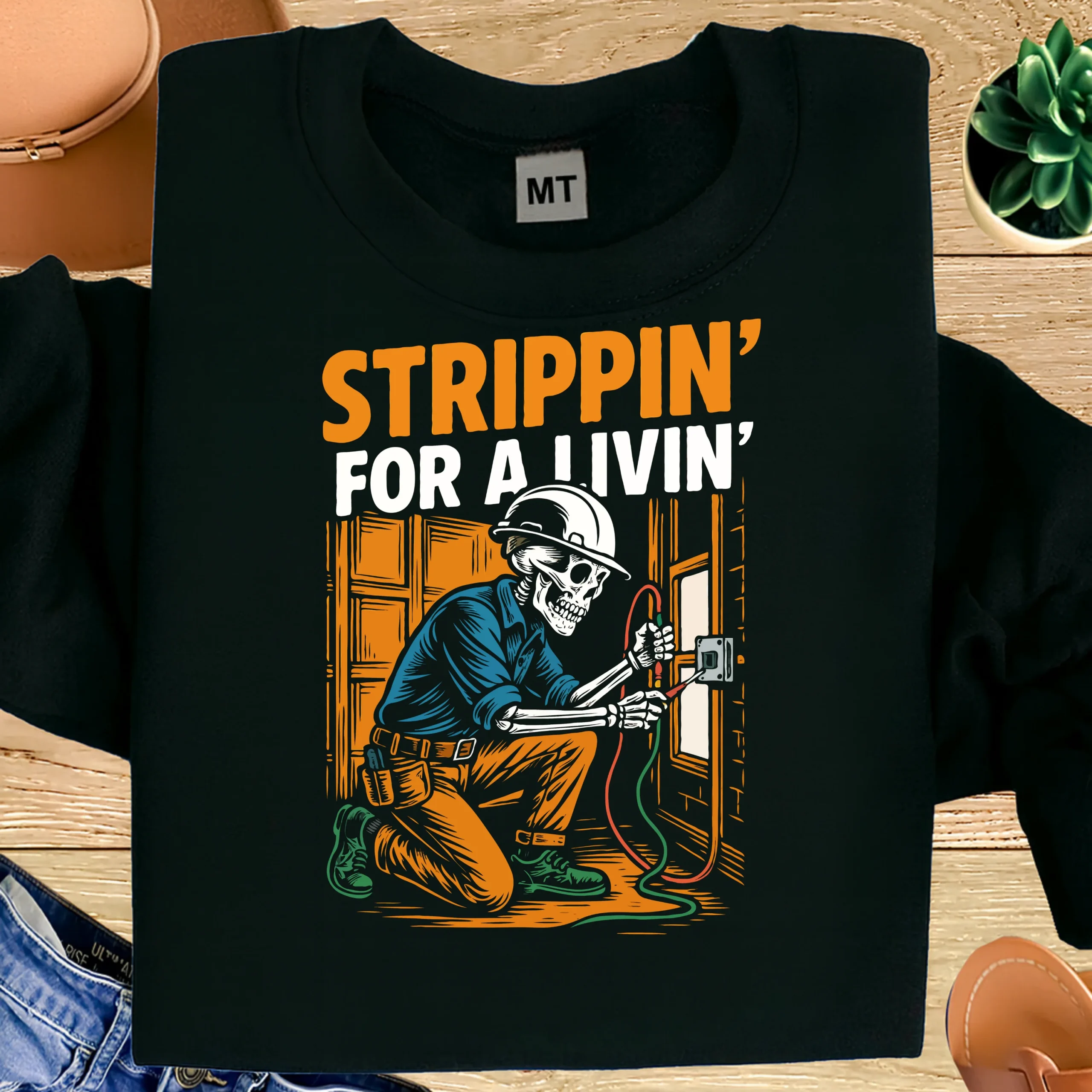 ⚡ Strippin’ for a Livin’ – Funny Electrician Humor T-Shirt Show off your trade pride with the Strippin’ for a Livin’ T-Shirt, a hilarious and bold design made for electricians who know their work — and their humor. This shirt features a detailed electrician graphic with a playful slogan that instantly connects with tradesmen, linemen, and blue-collar workers. Made from premium soft cotton, it offers all-day comfort whether you’re on the job site or off duty. Perfect for electricians who earn their living stripping wires — not dancing. ⭐ Product Features ✔ Premium quality cotton fabric ✔ Soft, breathable & durable ✔ High-resolution, fade-resistant print ✔ Funny electrician humor design ✔ Comfortable unisex fit 🎁 Perfect Gift For 🎁 Electricians & apprentices 🎁 Linemen & trade workers 🎁 Blue-collar humor lovers 🎁 Job-site joke fans 🎁 Birthday, Father’s Day & holiday gifts 👕 Ideal For Worksite & shop wear Casual everyday outfits Trade events & meetups Workshop & garage wear