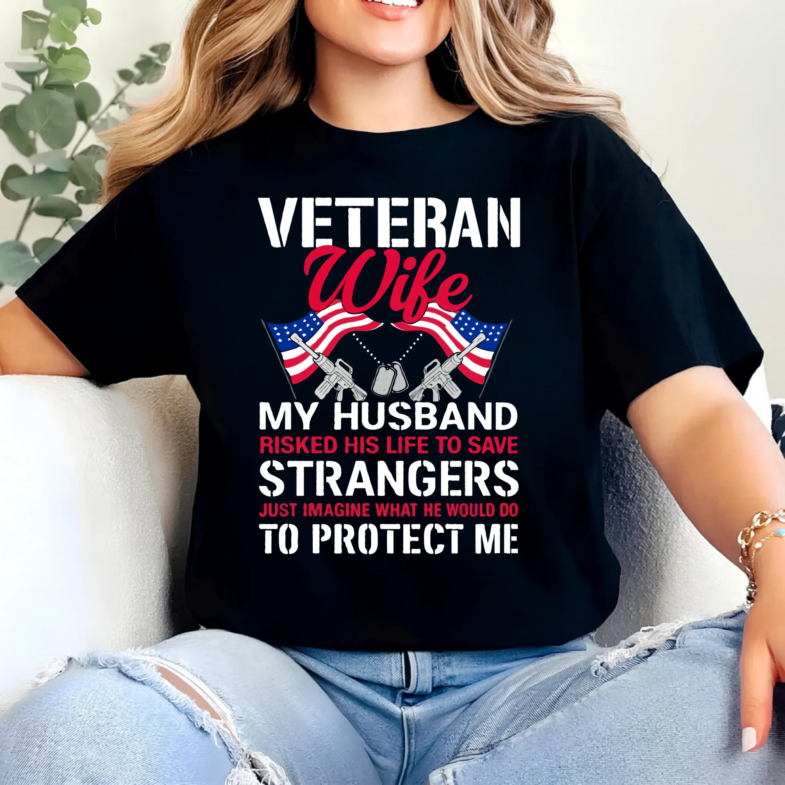 Veteran Wife T-Shirt | Proud Military Wife Patriotic Tee - Image 2